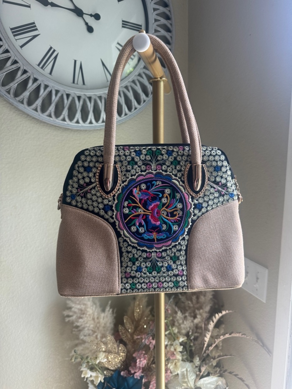 Embroidered Accent Satchel